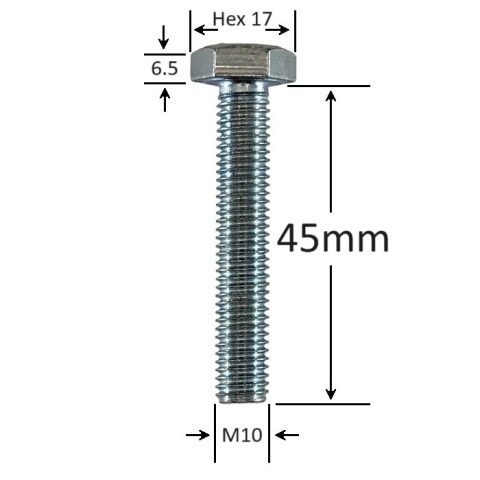 Surub Filet Metric M10x45mm Cap Hexagonal DIN 933 Gr.8.8 Zincat - 50buc/cutie