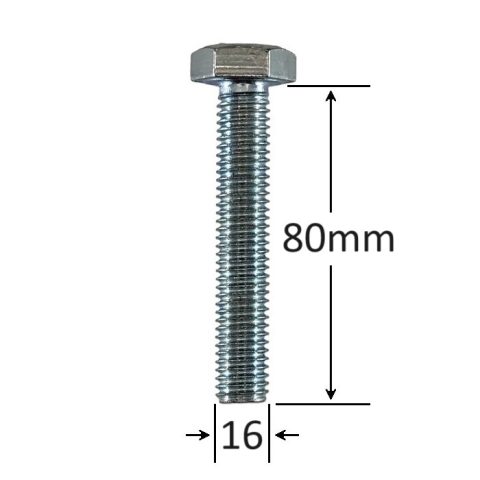 Surub Filet Metric M16x80mm Cap Hexagonal DIN 933 Gr.8.8 Zincat - 25buc/cutie