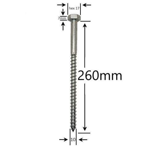 Holsurub Lemn Cap Hexagonal 10x260mm DIN 571 - 25buc/cutie