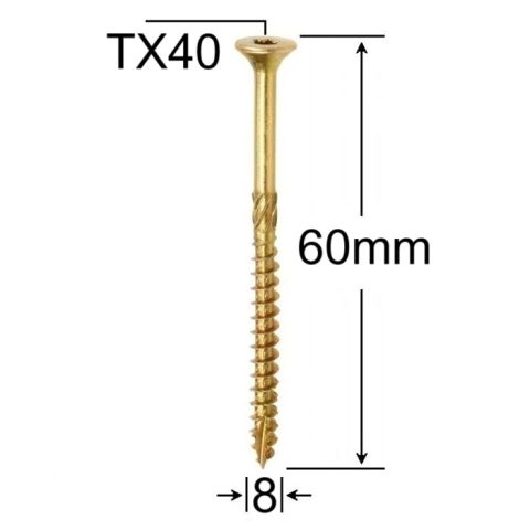 Surub Dulgherie Cap Inecat 8x60mm Torx TX40 - 100buc/cutie