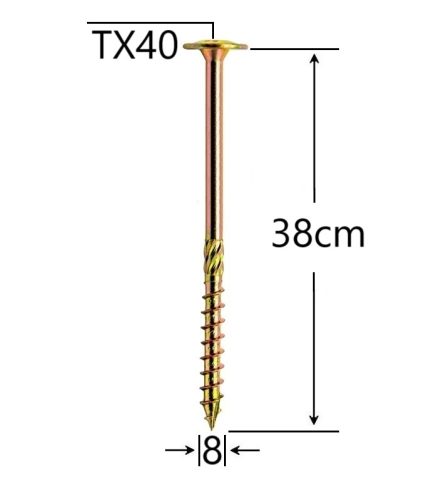 Surub Dulgherie Cap Plat 8x380mm Torx TX40 - 50buc/cutie