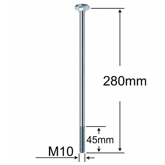 Surub Filet Metric Cap Bombat Torbant M10x280mm DIN 603 Zincat - 25buc/cutie
