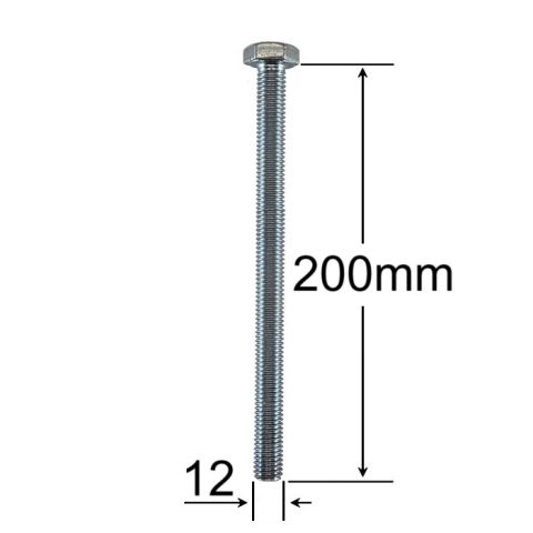 Surub Filet Metric M12x200mm Cap Hexagonal DIN 933 Gr.8.8 Zincat - 10buc/cutie