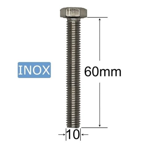 Surub Inox M10x60mm Cap Hexagonal DIN 933 A2 - 25buc/cutie