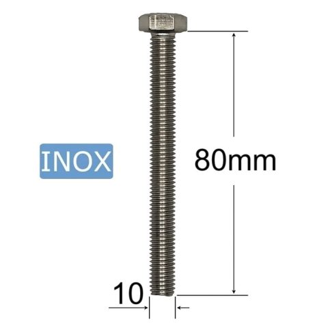 Surub Inox M10x80mm Cap Hexagonal DIN 933 A2 - 20buc/cutie