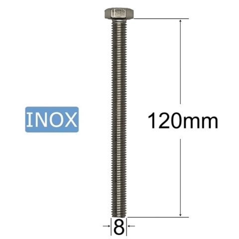 Surub Inox M8x120mm Cap Hexagonal DIN 933 A2 - 25buc/cutie