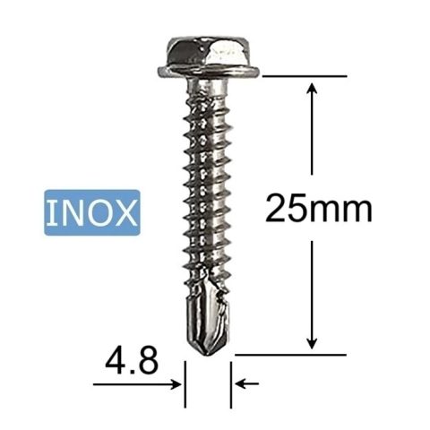 Surub Autoforant Inox 4.8x25mm Cap Hexagonal DIN 7504K A2 - 200buc/cutie