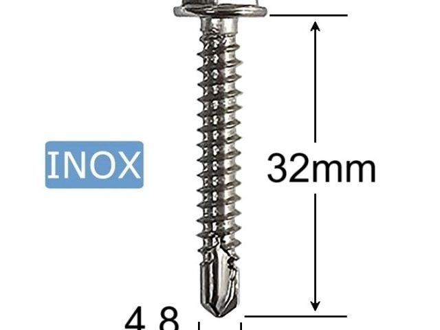 Surub Autoforant Inox 4.8x32mm Cap Hexagonal DIN 7504K A2 - 100Buc/cutie