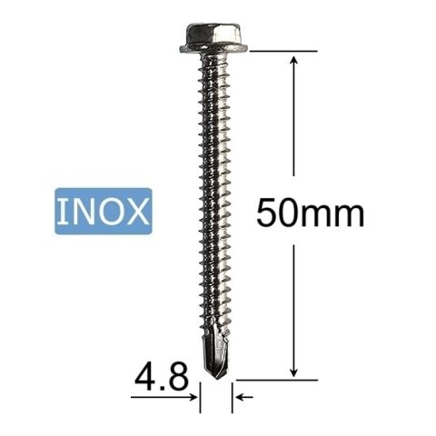 Surub Autoforant Inox 4.8x50mm Cap Hexagonal DIN 7504K A2 - 100Buc/cutie
