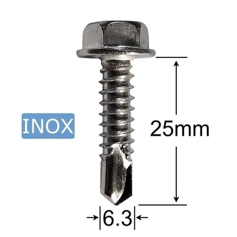 Surub Autoforant Inox 6.3x25mm Cap Hexagonal DIN 7504K A2 - 100Buc/cutie