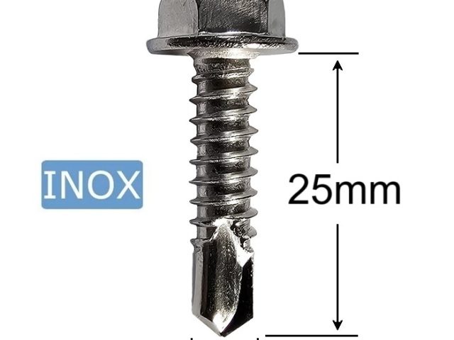 Surub Autoforant Inox 6.3x25mm Cap Hexagonal DIN 7504K A2 - 100Buc/cutie