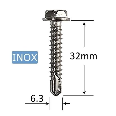 Surub Autoforant Inox 6.3x32mm Cap Hexagonal - 50buc/cutie
