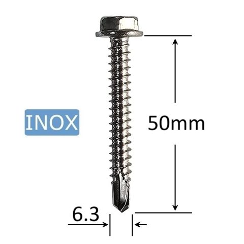 Surub Autoforant Inox 6.3x50mm Cap Hexagonal - 50buc/cutie