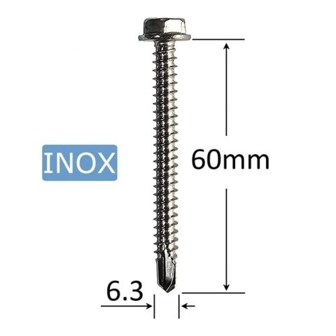 Surub Autoforant Inox 6.3x60mm Cap Hexagonal - 50buc/cutie