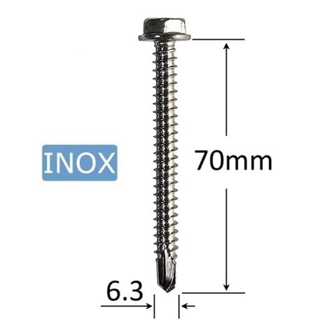 Surub Autoforant Inox 6.3x70mm Cap Hexagonal DIN 7504K A2- 50buc/cutie