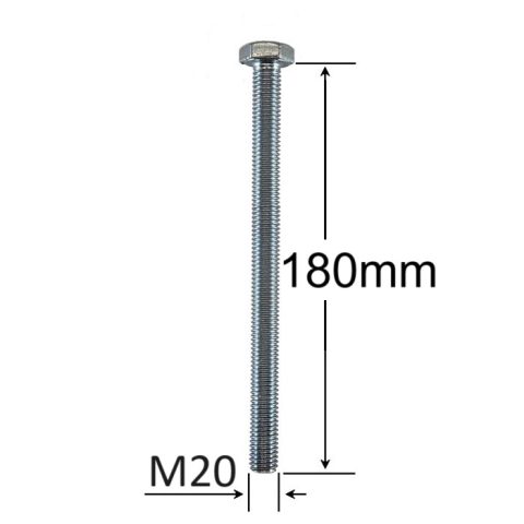 Surub Filet Metric M20x180mm Cap Hexagonal DIN 933 Gr.8.8 Zincat - 10buc/cutie