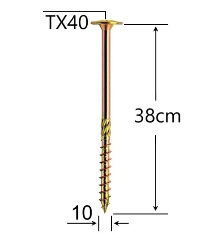 Surub Dulgherie Cap Plat 10x380 mm Torx TX50 - 25buc/cutie