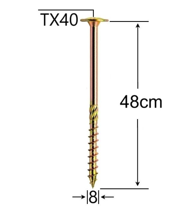 Surub Dulgherie Cap Plat 8x480mm Torx TX40 - 10buc/cutie