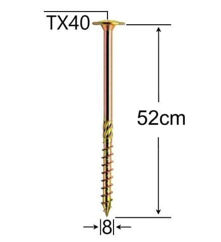 Surub Dulgherie Cap Plat 8x520mm Torx TX40 - 10buc/cutie