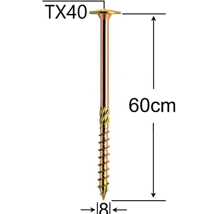 Surub Dulgherie Cap Plat 8x600mm Torx TX40 - 10buc/cutie