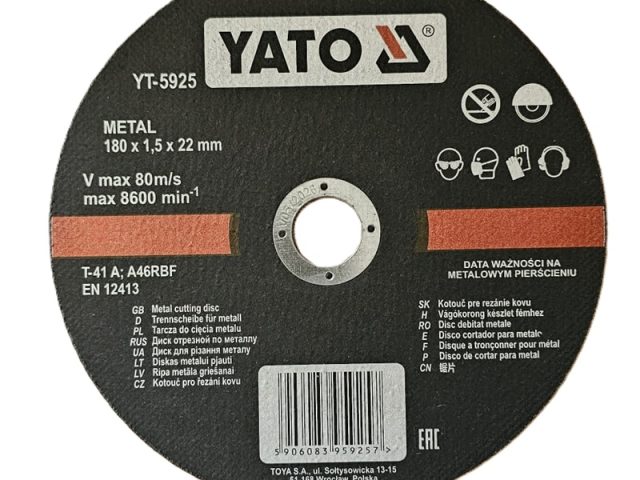 Disc Debitat Metale 180x1.5x22mm Yato YT-5925 - pentru flex taiere otel si tabla
