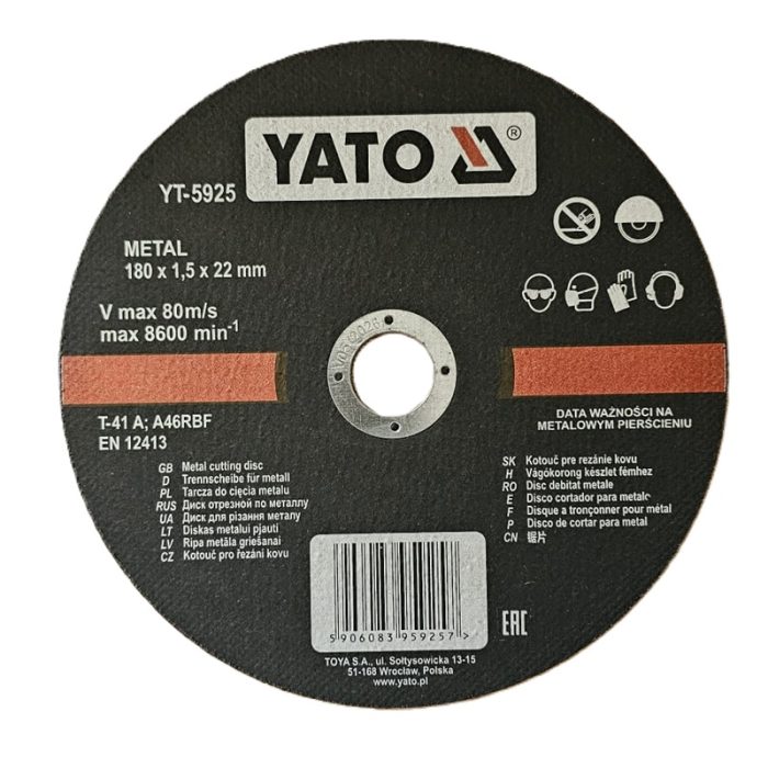 Disc Debitat Metale 180x1.5x22mm Yato YT-5925 - pentru flex taiere otel si tabla