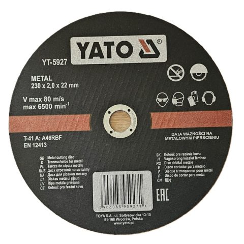 Disc Debitat Metale 230x2x22mm Yato YT-5927 - pentru flex taiere otel si tabla