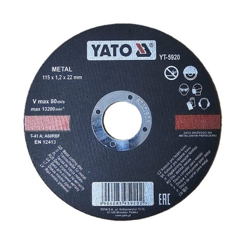 Disc Debitat Metale 115x1.2x22mm Yato YT-5920 - pentru flex taiere otel si tabla