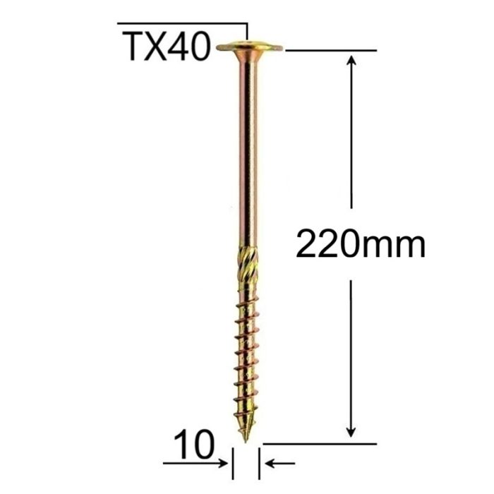 Surub Dulgherie Cap Plat 10x220 mm Torx TX40 - 50buc/cutie