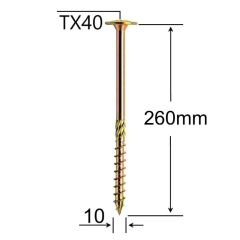 Surub Dulgherie Cap Plat 10x260 mm Torx TX40 - 50buc/cutie