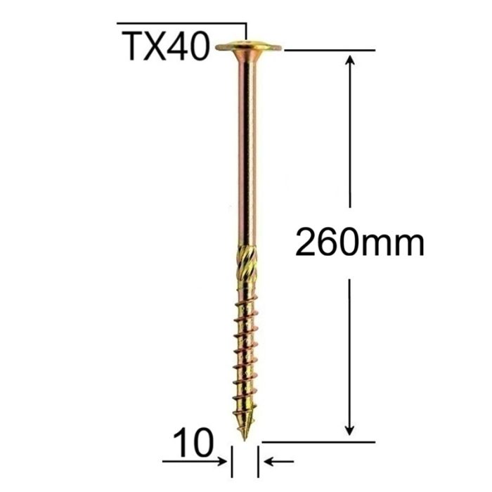 Surub Dulgherie Cap Plat 10x260 mm Torx TX40 - 50buc/cutie