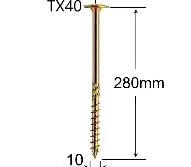Surub Dulgherie Cap Plat 10x280 mm Torx TX40 - 50buc/cutie