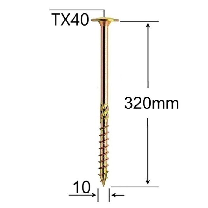 Surub Dulgherie Cap Plat 10x320 mm Torx TX40 - 25buc/cutie