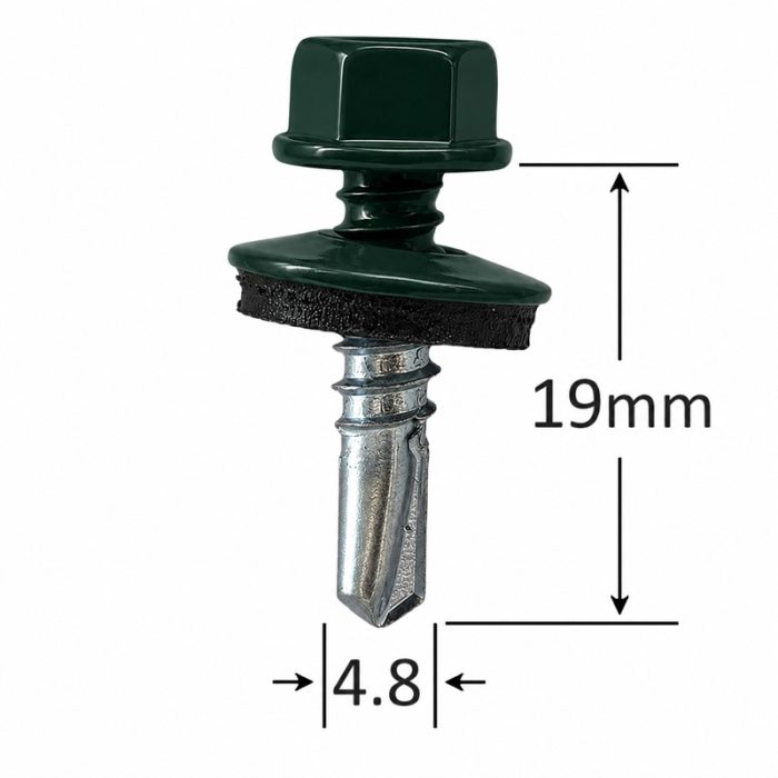 Surub Autoforant Cap Hexagonal 4.8x19mm Verde RAL 6005 - 250buc/cutie