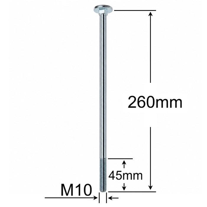 Surub Filet Metric Cap Bombat Torbant M10x260mm DIN 603 Zincat - 25buc/cutie