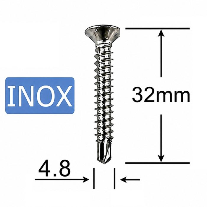 Surub Autoforant Inox A2 4.8x32mm Cap Inecat DIN 7504P PH2 - 200buc/cutie